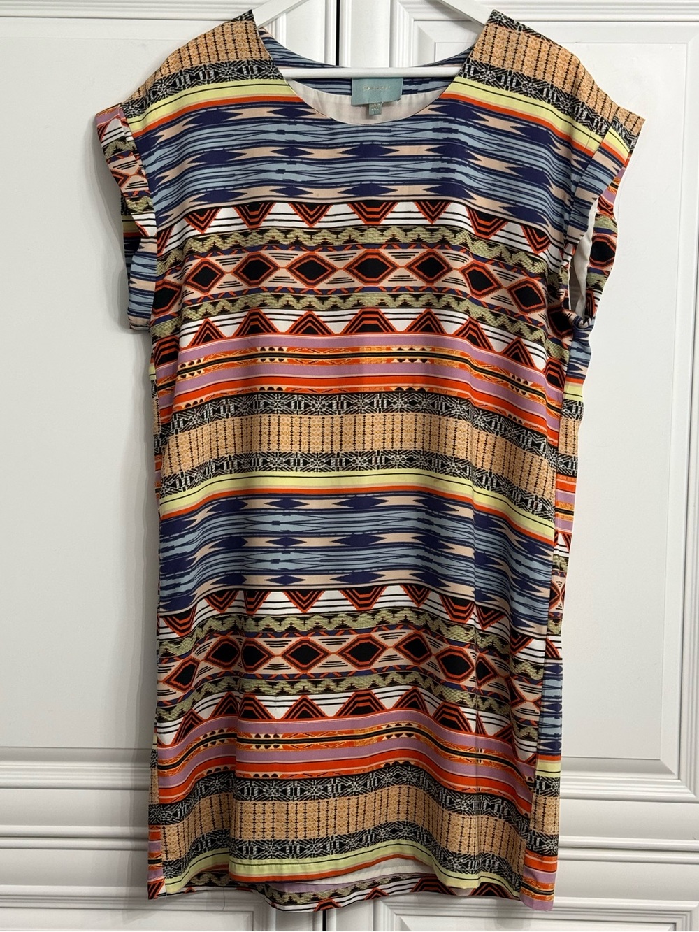 Anthropologie Skies Are Blue Size Large Multi-Coloured Aztec Print Shift Dress